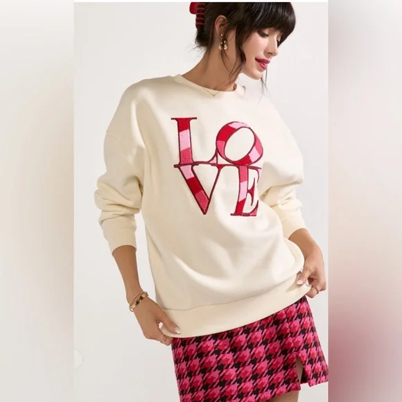 New Francesca’s Love Long Sleeve Embroidered Sweatshirt - Picture 3 of 6